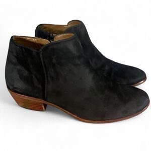 Sam Edelman Black Leather Suede Booties Womens Size 7.5 Side Zip Pointed Toe